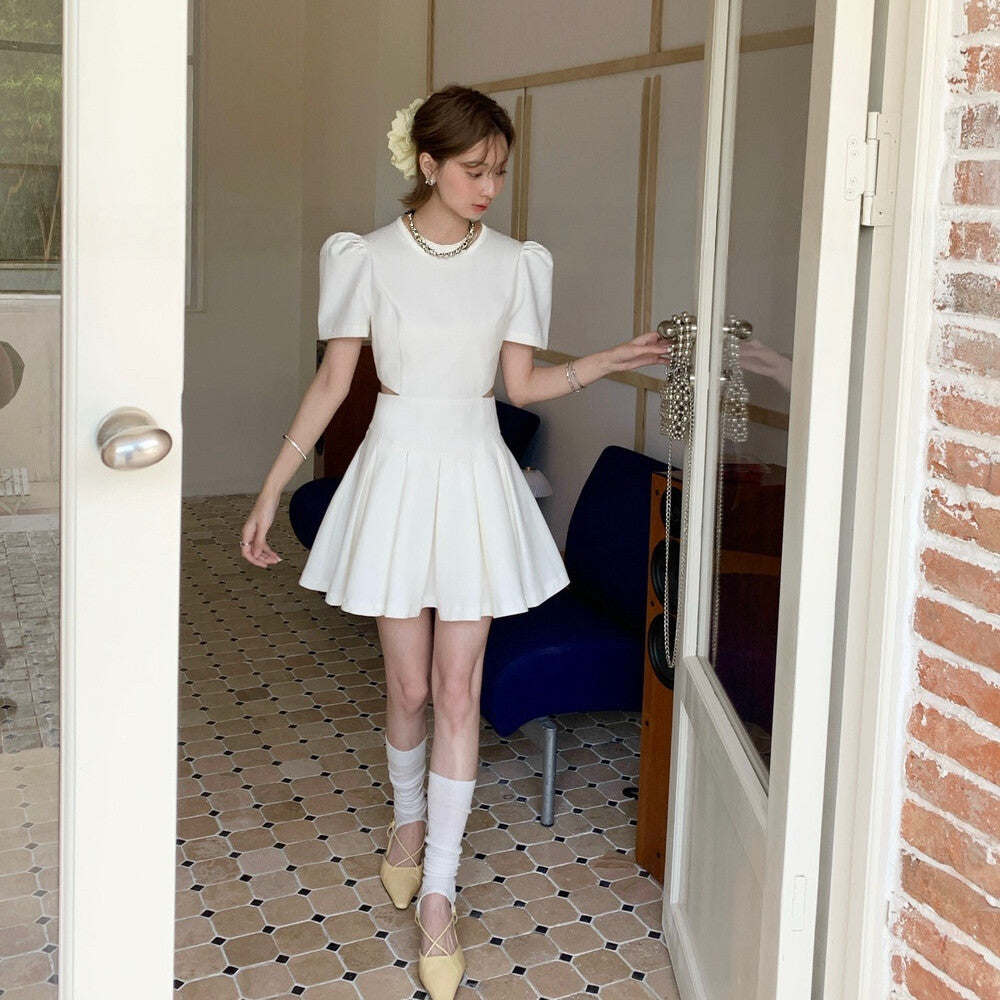 【dress】ウエストカットプリーツミニワンピース  N3732