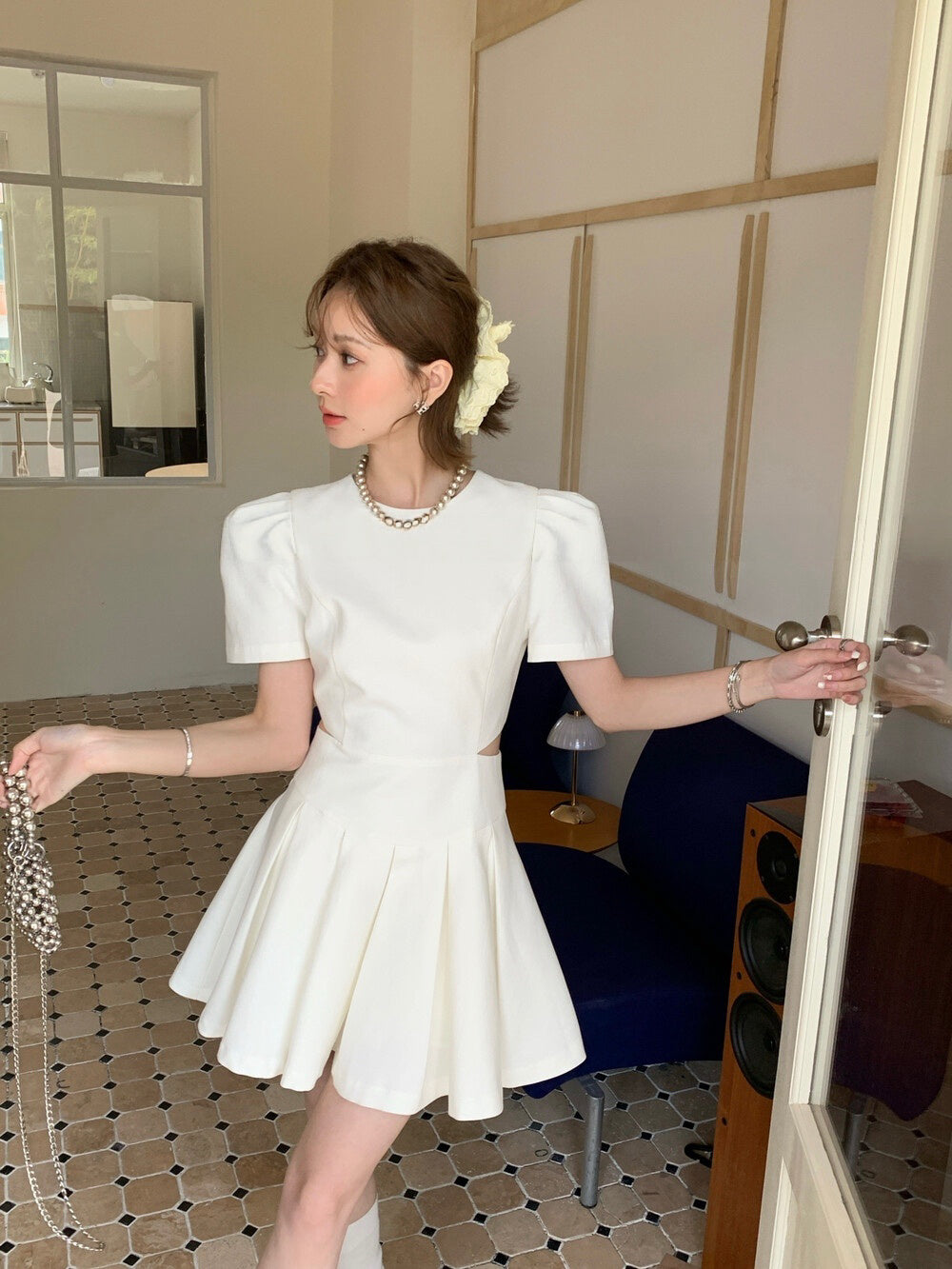【dress】ウエストカットプリーツミニワンピース  N3732