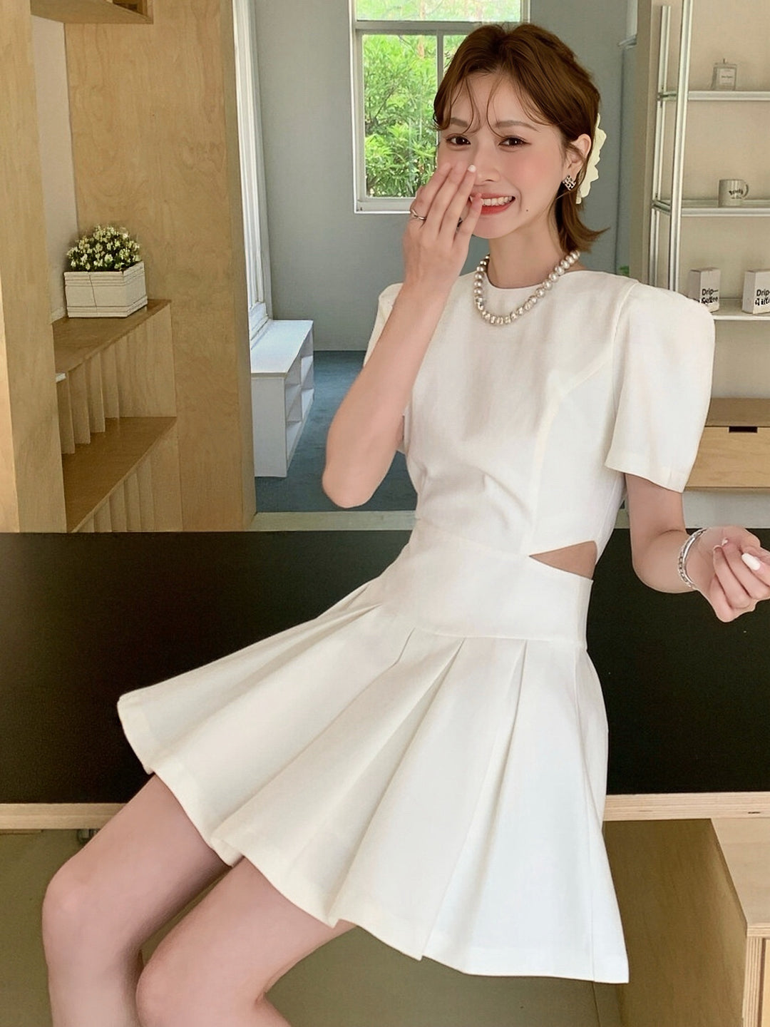 【dress】ウエストカットプリーツミニワンピース  N3732