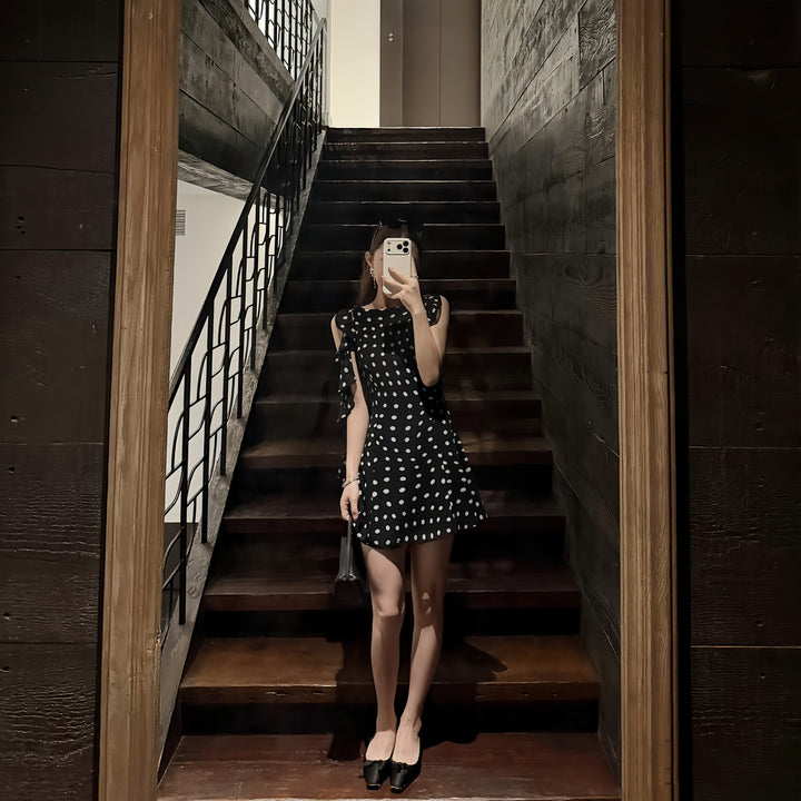 【dress】フリルドットミニワンピース Q8710