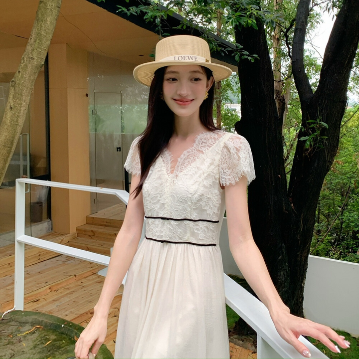 【dress】レースドッキングロングワンピース  N3738