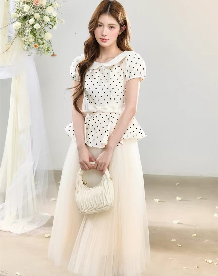 【dress】ペプラムドットチュールドッキングワンピース  N3736