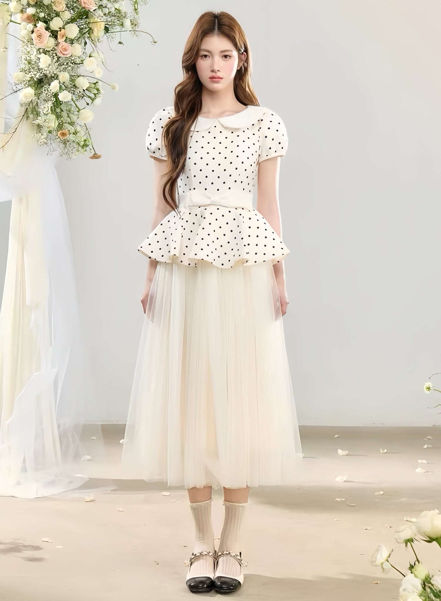 dress】ペプラムドットチュールドッキングワンピース N3736 – NANASTYLE