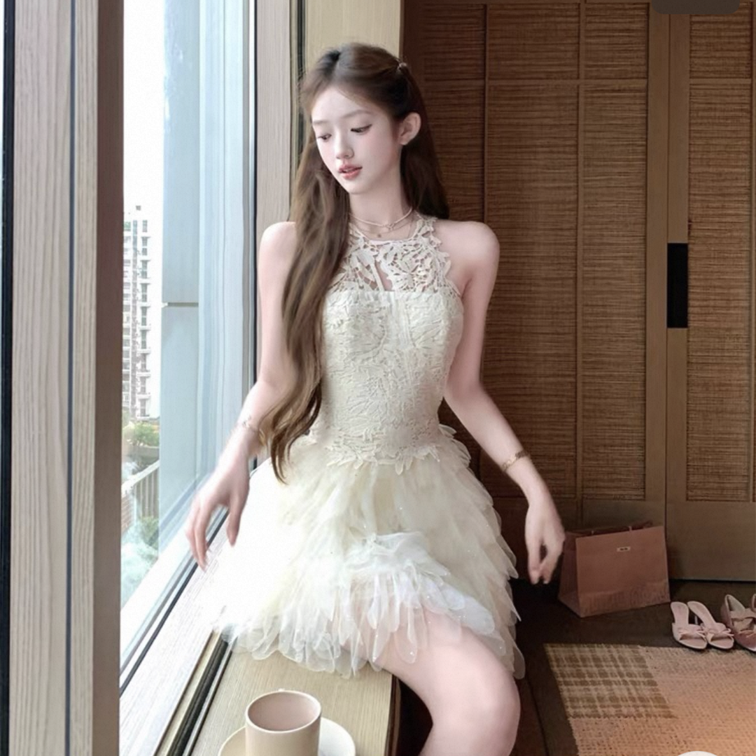 【dress】レースドッキングチュールミニワンピース  N3737