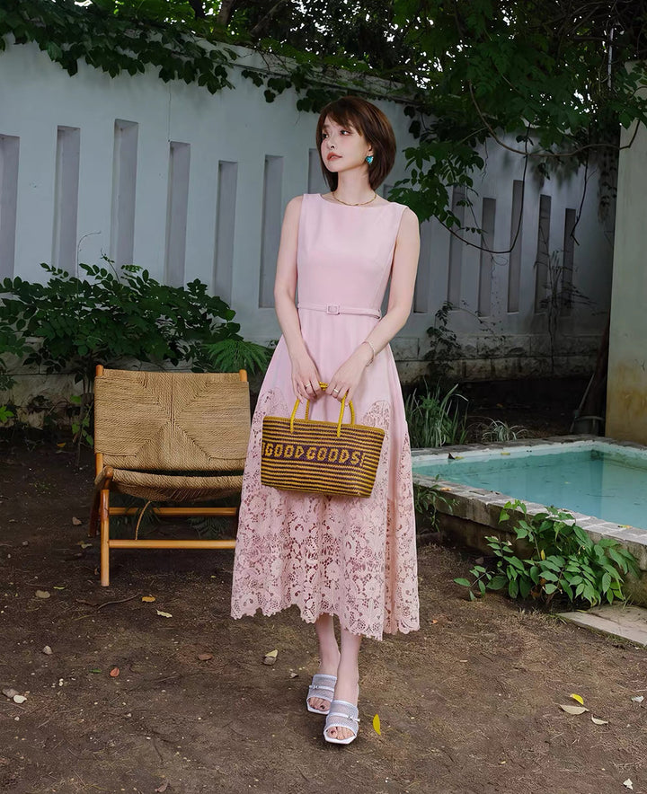 【dress】レースドッキングロングワンピース   N3743
