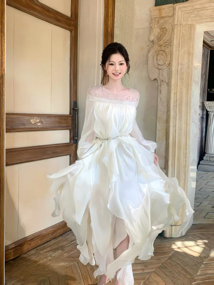 【dress】ビジューシアーフリルロングワンピース   N3747