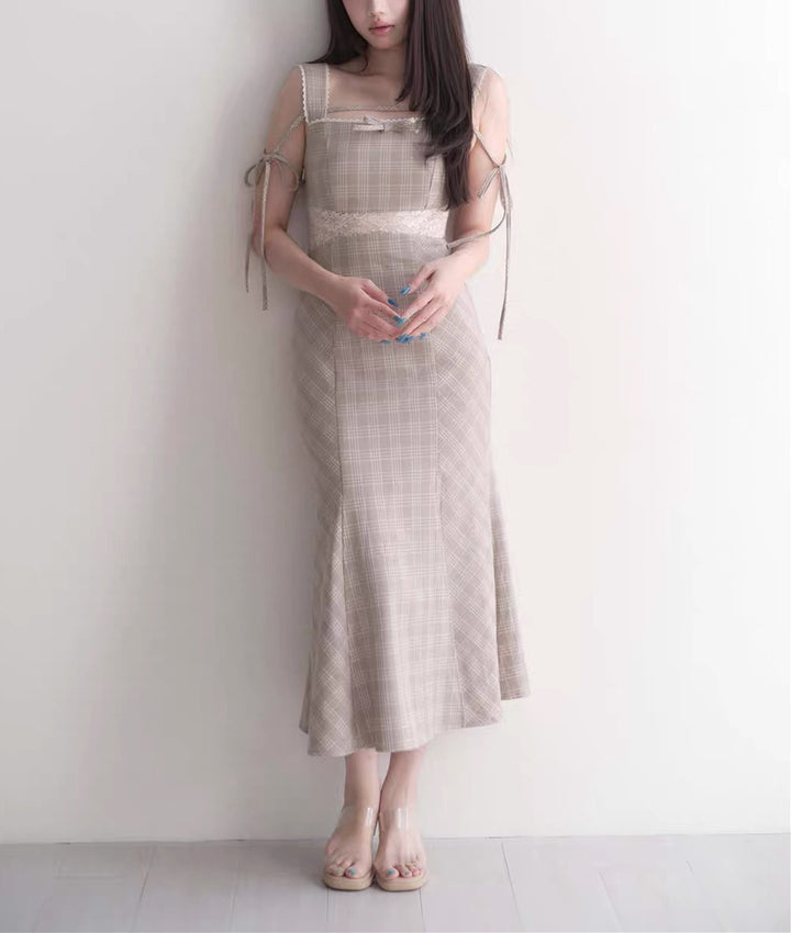 【dress】レースドッキングマーメイドロングワンピース   N3750