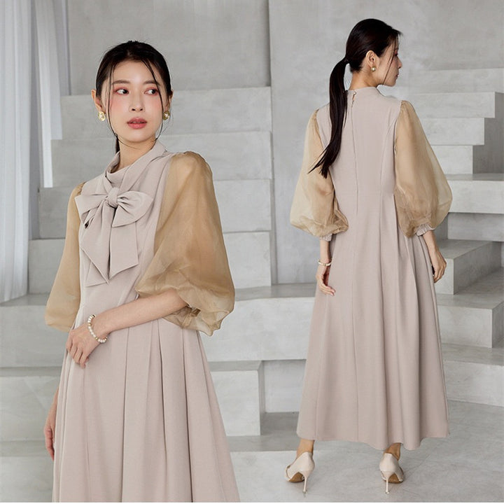 【dress】2WAYパフスリーブリボンロングワンピース   N3754