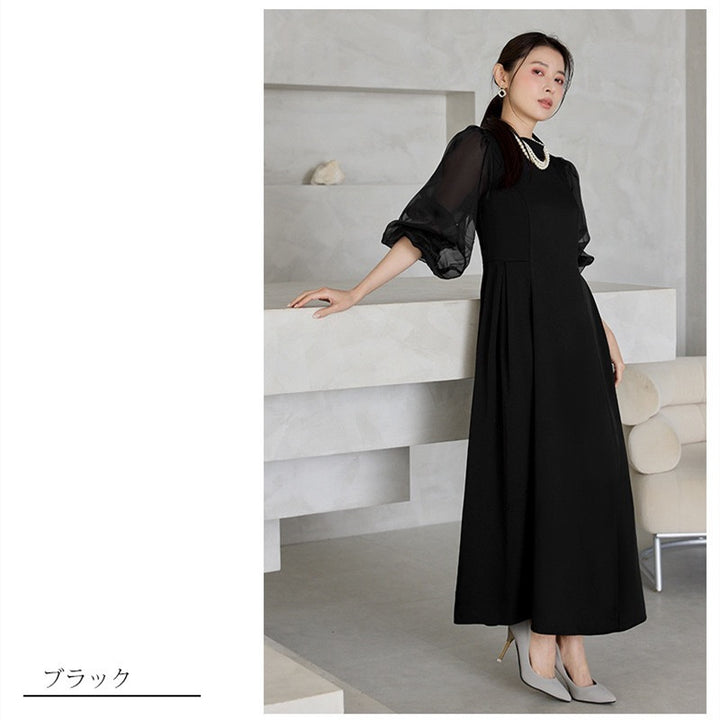 【dress】2WAYパフスリーブリボンロングワンピース   N3754