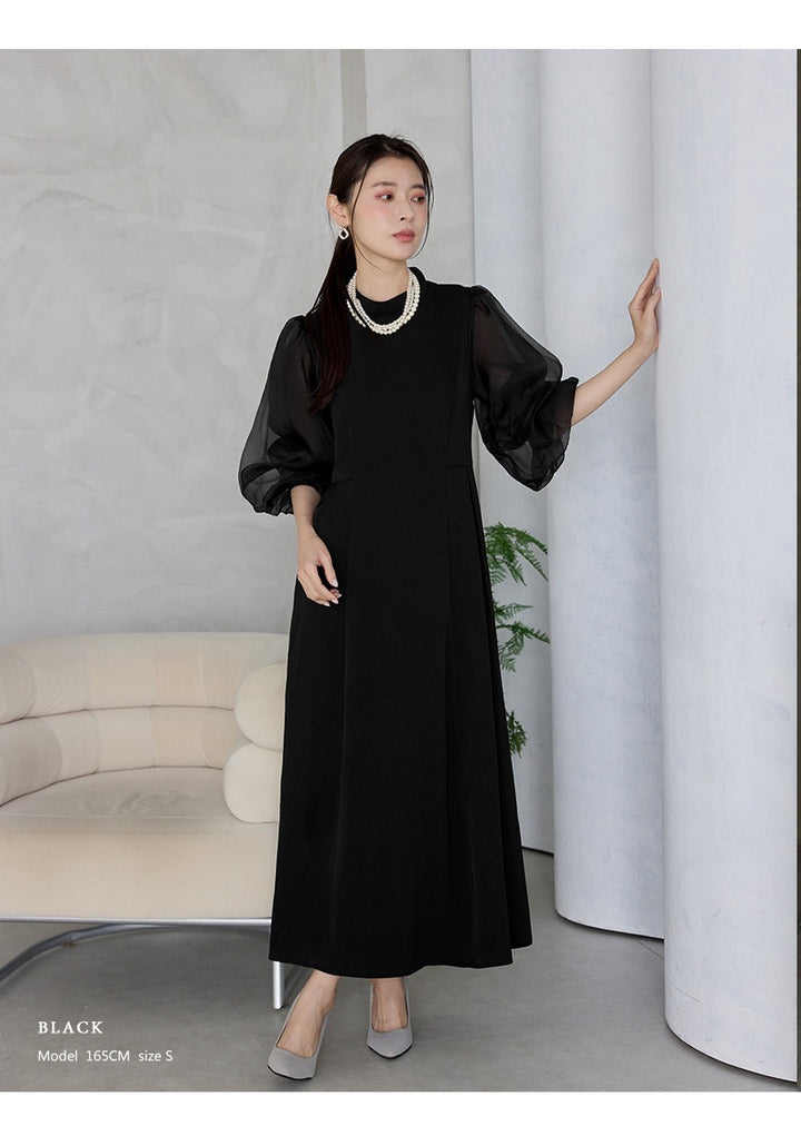 【dress】2WAYパフスリーブリボンロングワンピース   N3754