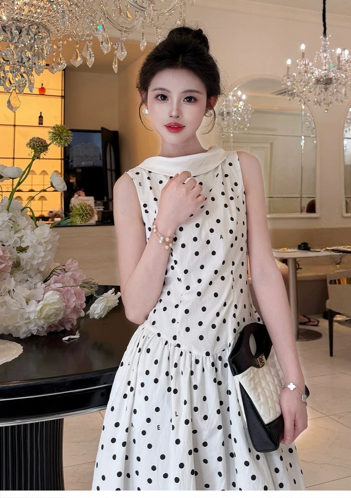 【dress】リボンベルトドットロングワンピース   N3756