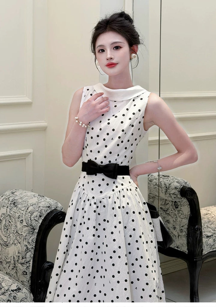 【dress】リボンベルトドットロングワンピース   N3756