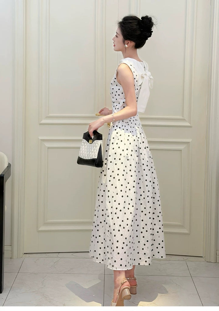 【dress】リボンベルトドットロングワンピース   N3756