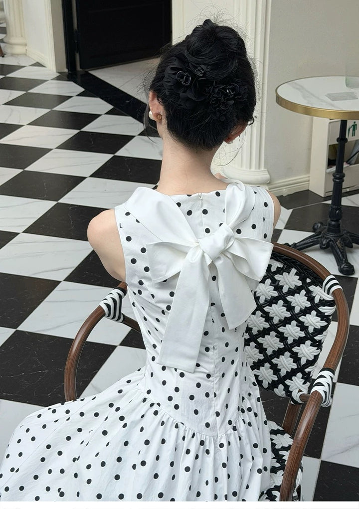 【dress】リボンベルトドットロングワンピース   N3756