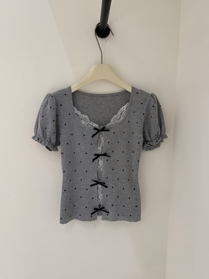 【tops】レースドッキングドットリボントップス  K0627