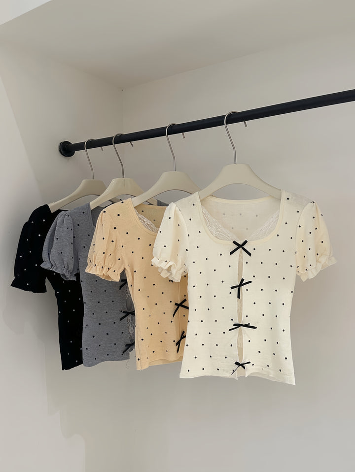 【tops】レースドッキングドットリボントップス  K0627