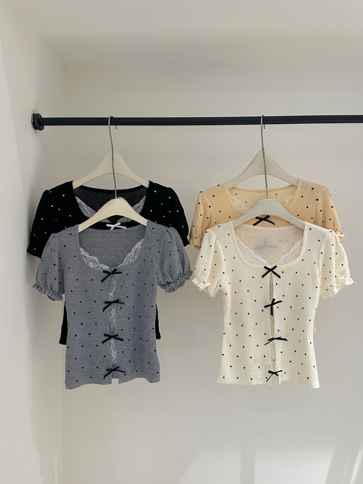 【tops】レースドッキングドットリボントップス  K0627