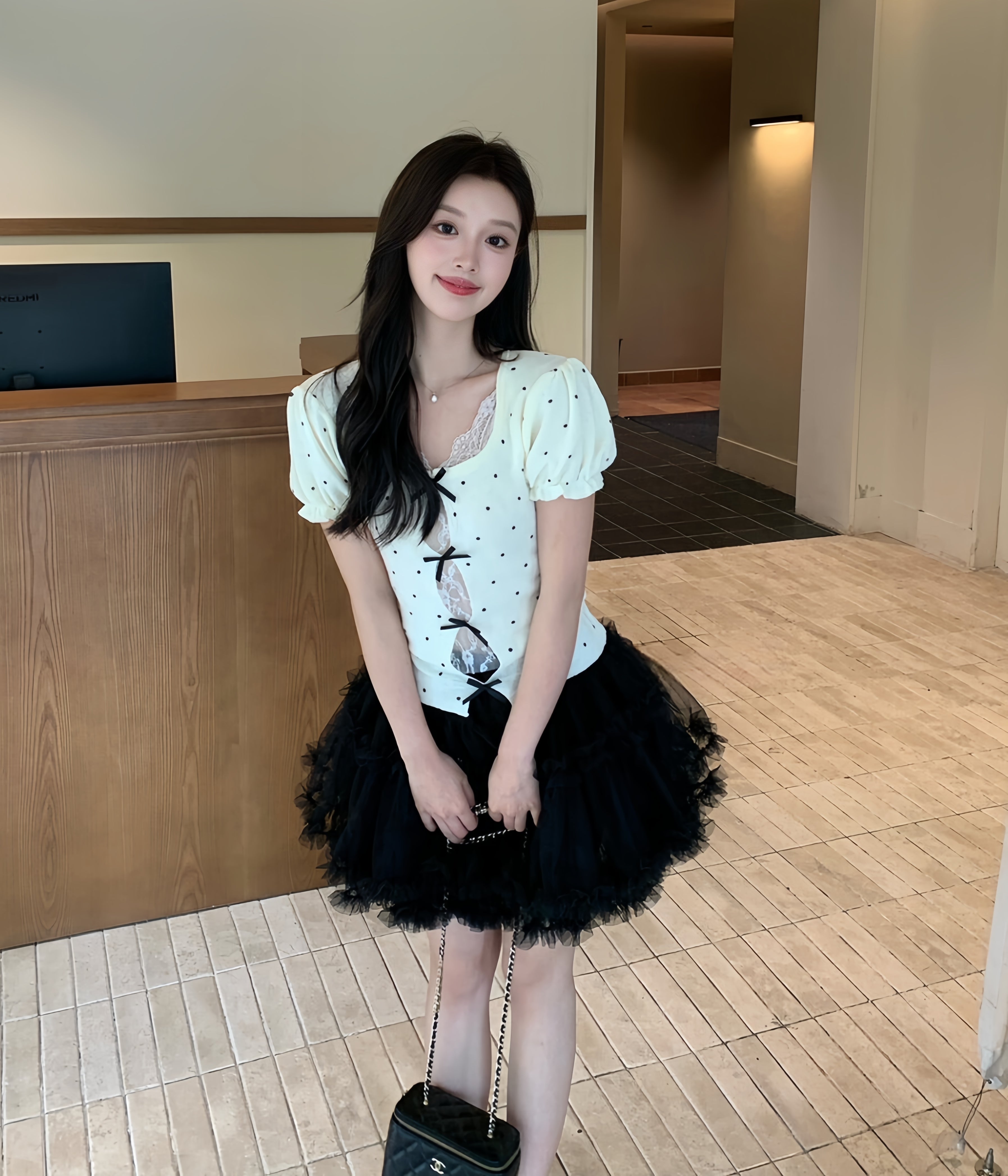 tops】レースドッキングドットリボントップス K0627 – NANASTYLE