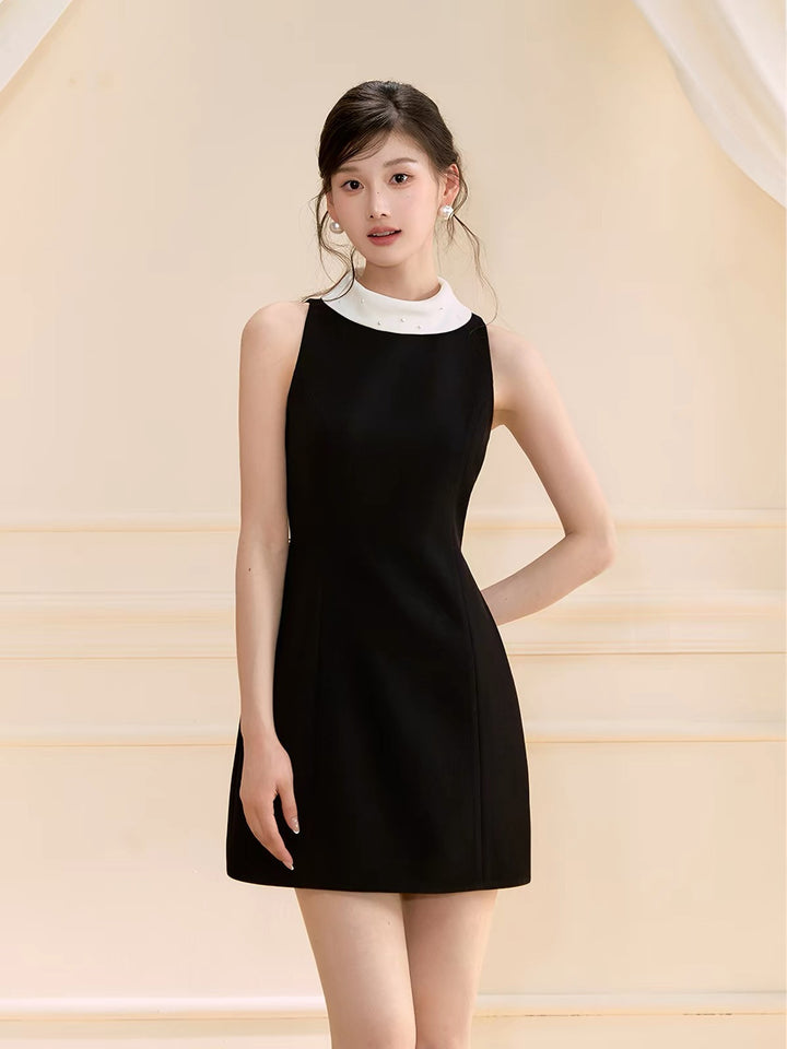 【dress】パール付きロールカラーミニワンピース   N3759