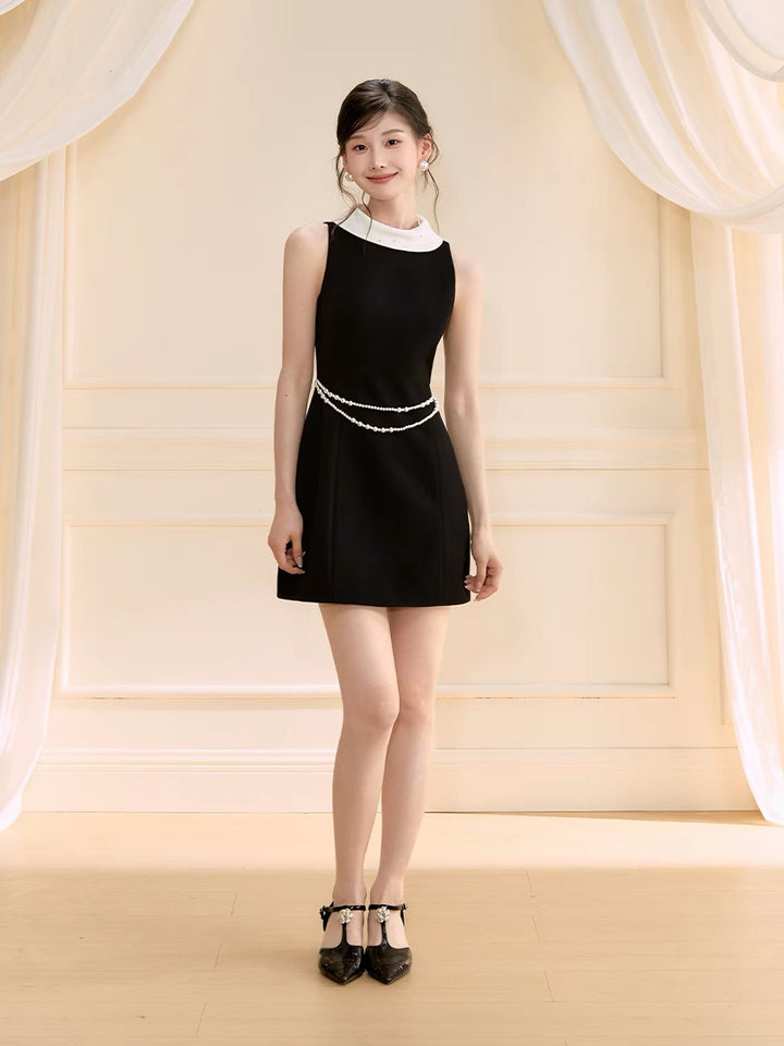 【dress】パール付きロールカラーミニワンピース   N3759