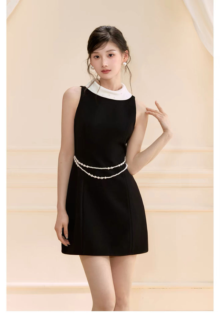 【dress】パール付きロールカラーミニワンピース   N3759