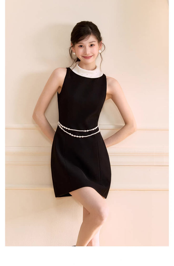 【dress】パール付きロールカラーミニワンピース   N3759