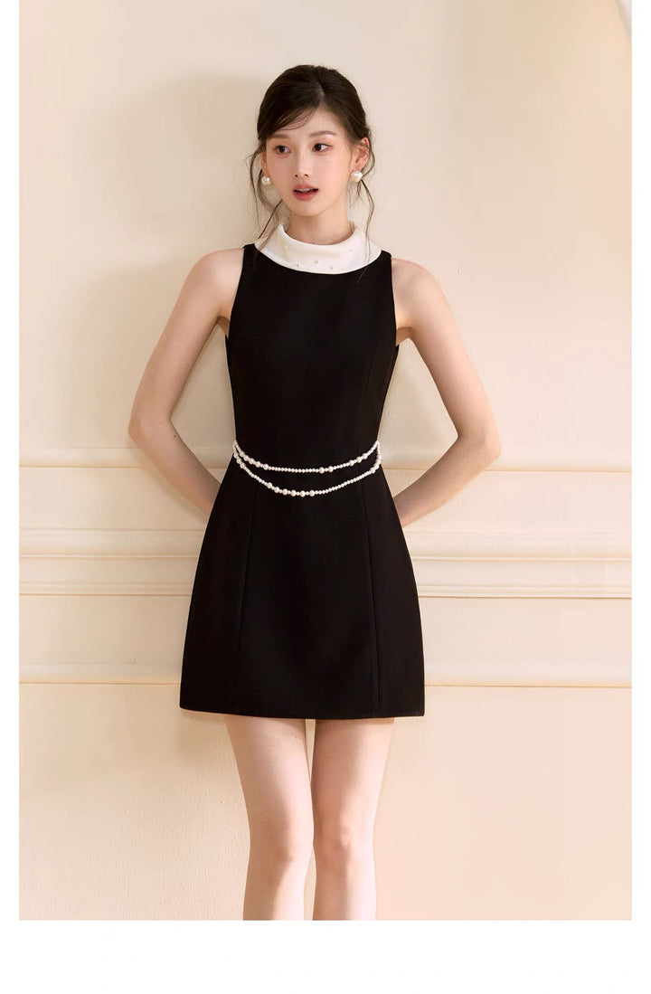 【dress】パール付きロールカラーミニワンピース   N3759