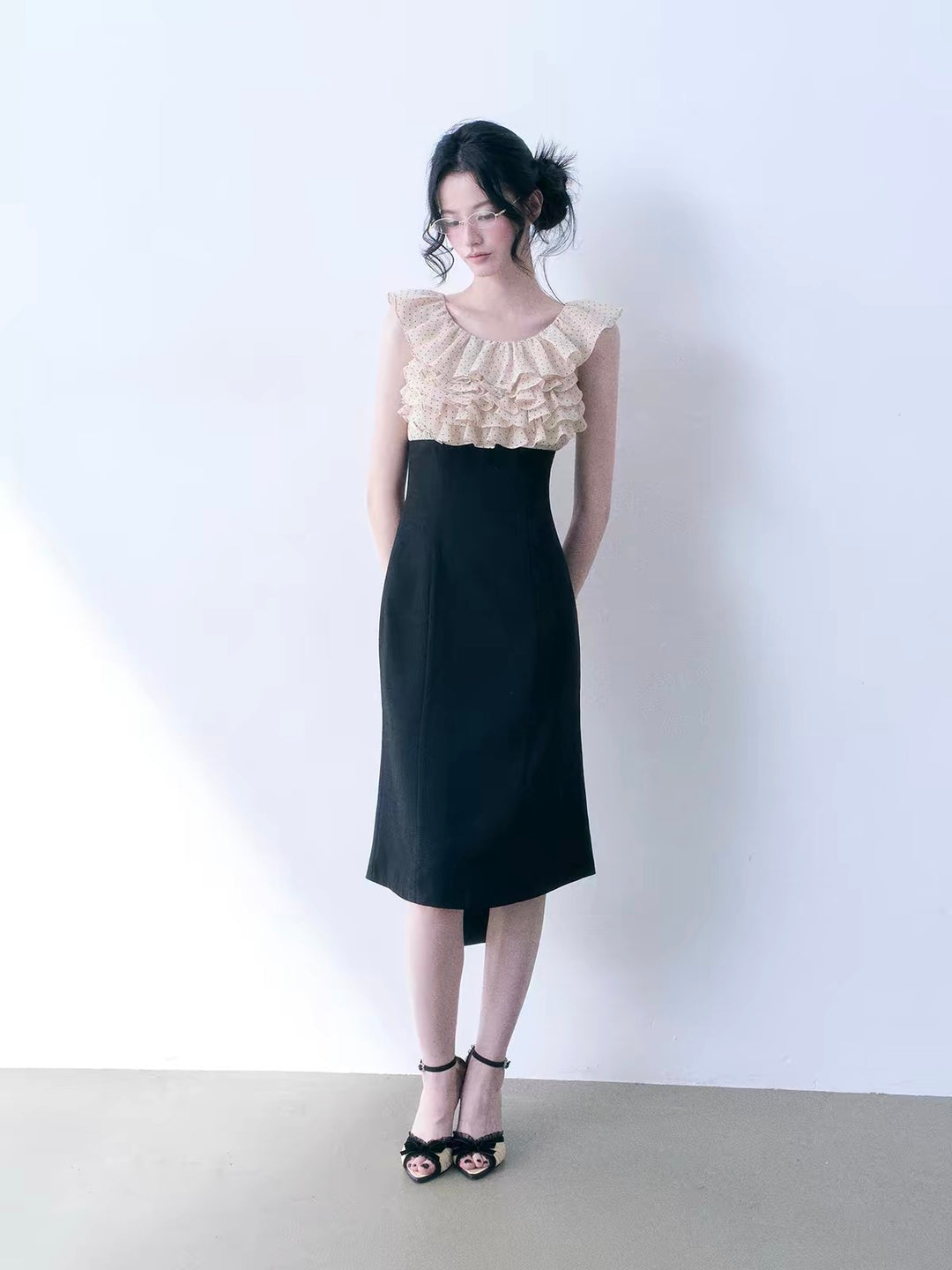 【dress】ドットフリルドッキングミニワンピース＆ミディワンピース   N3761