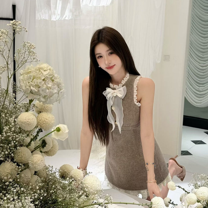 【dress】リボンレースドッキングミニワンピース   K0635
