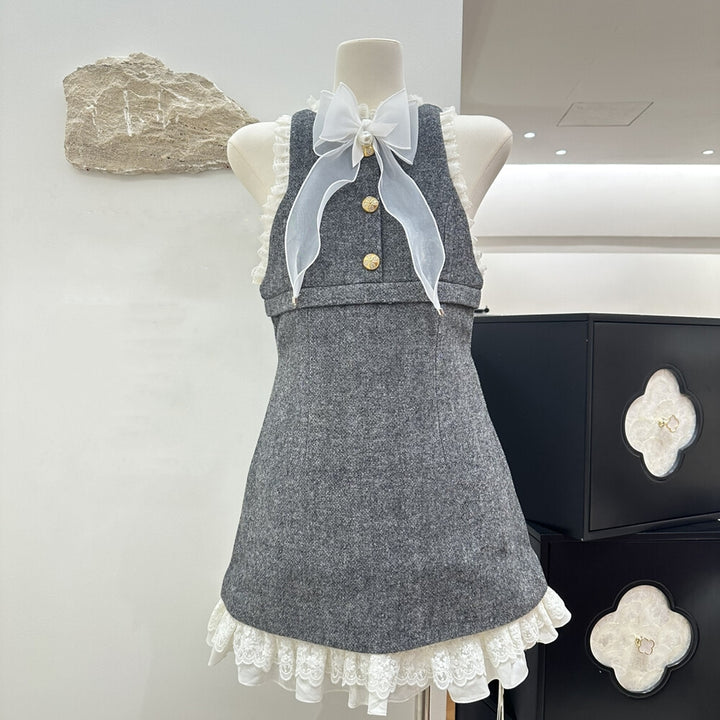 【dress】リボンレースドッキングミニワンピース   K0635