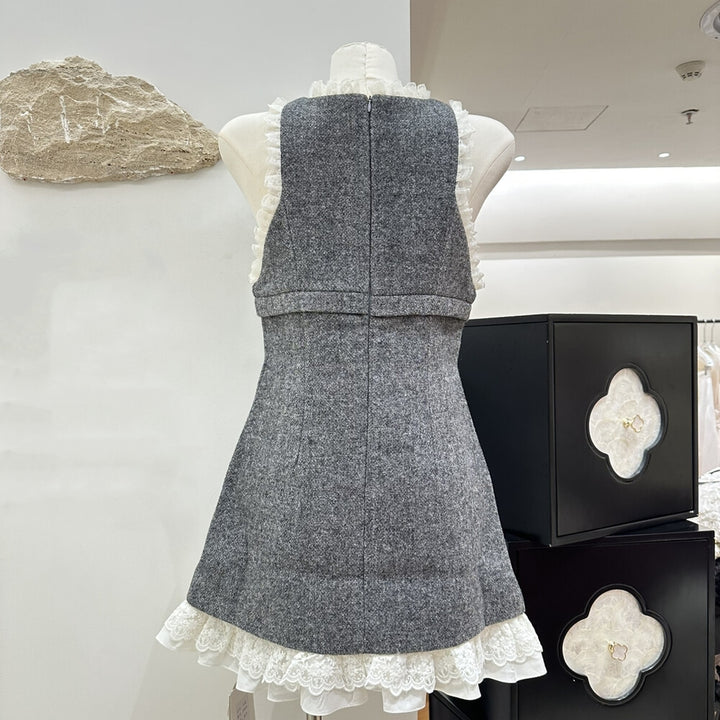 【dress】リボンレースドッキングミニワンピース   K0635