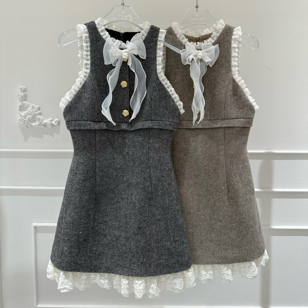 【dress】リボンレースドッキングミニワンピース   K0635