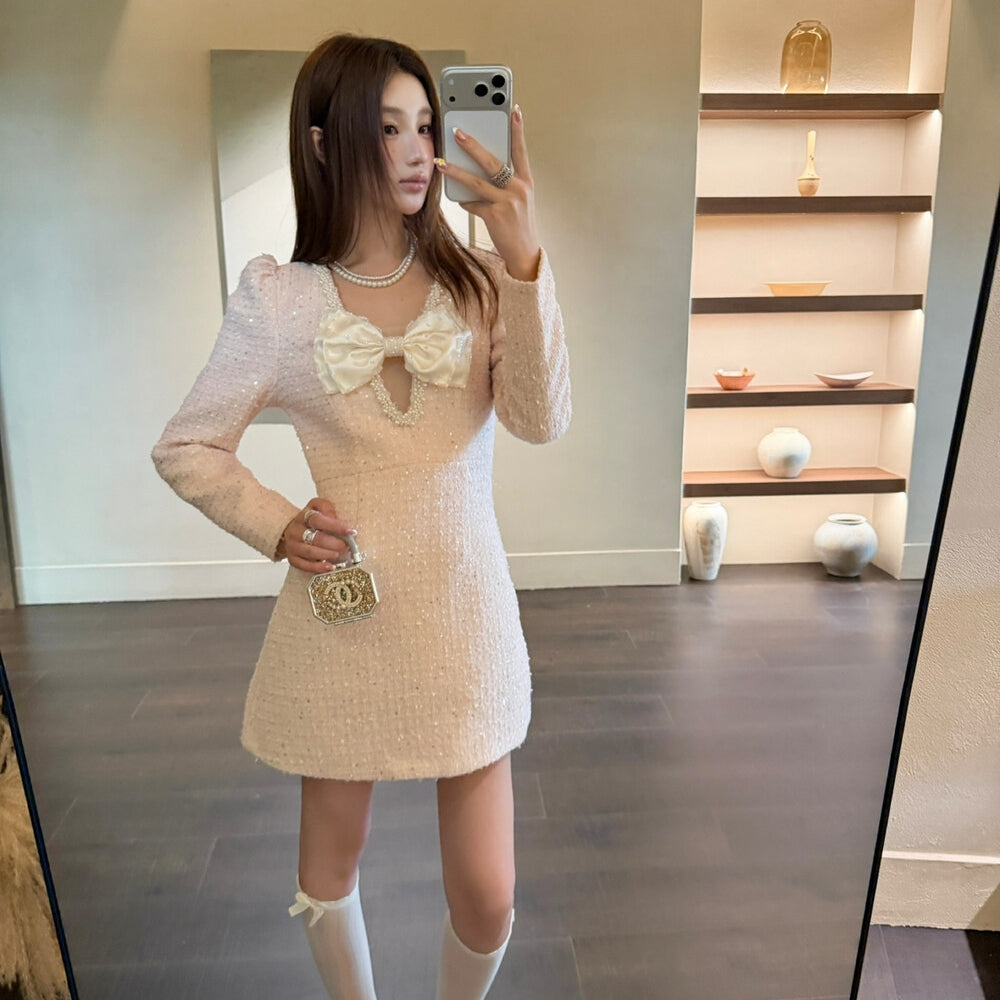 【dress】リボンツイードミニワンピース   K0636