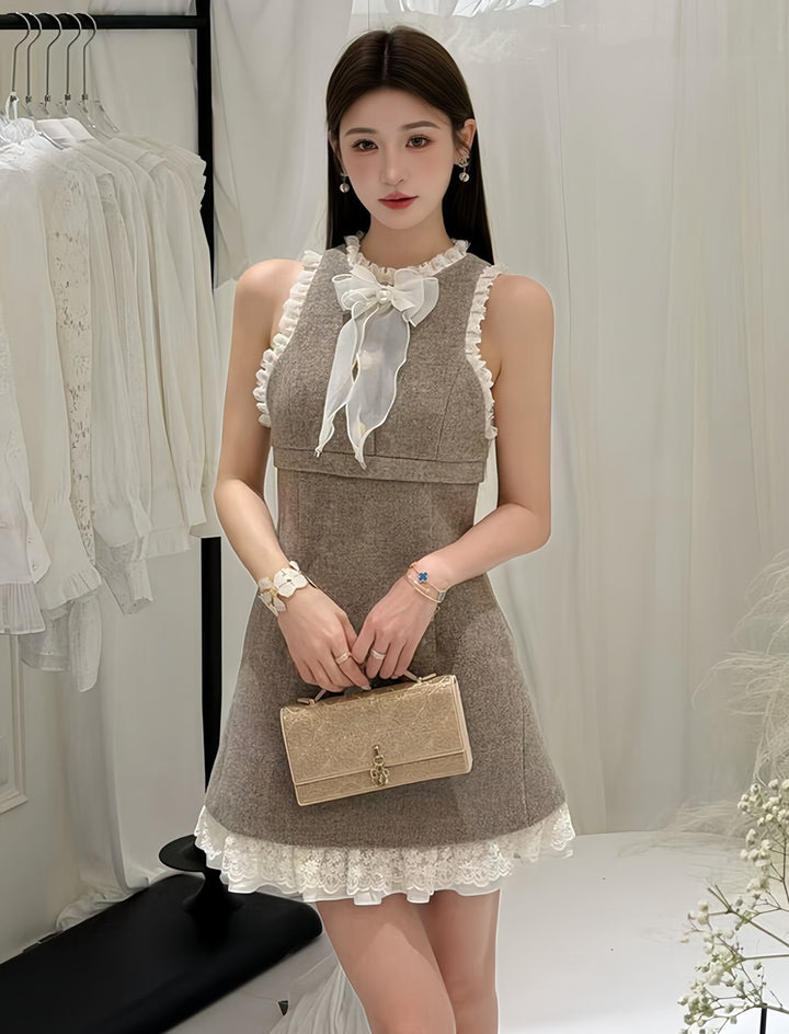 【dress】リボンレースドッキングミニワンピース   K0635