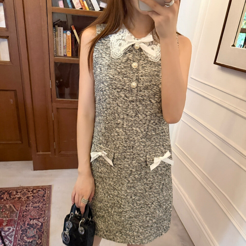 【dress】レースカラーツイードミニワンピース   K0637