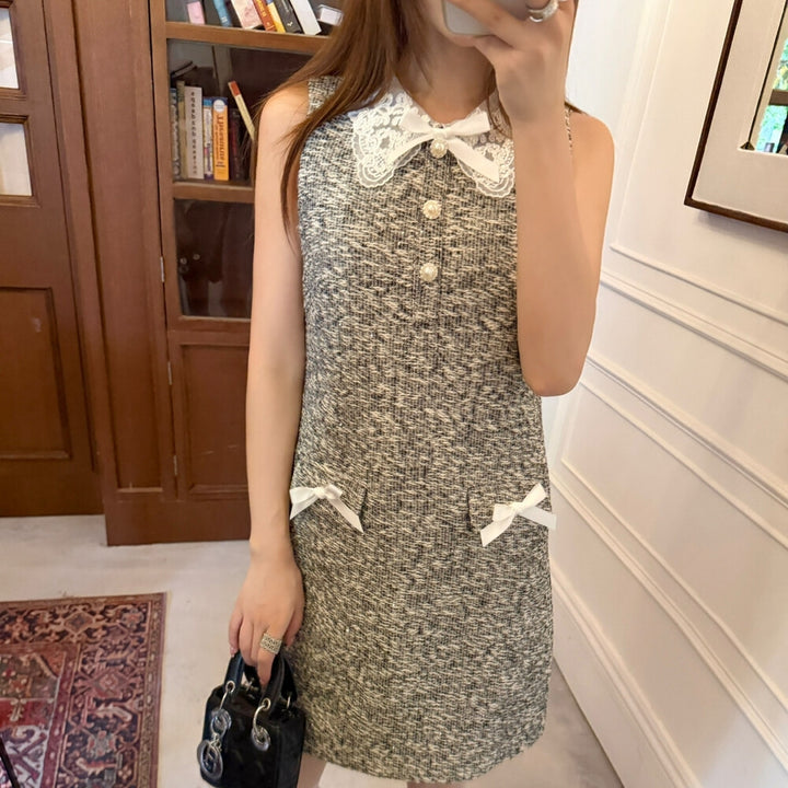 【dress】レースカラーツイードミニワンピース   K0637