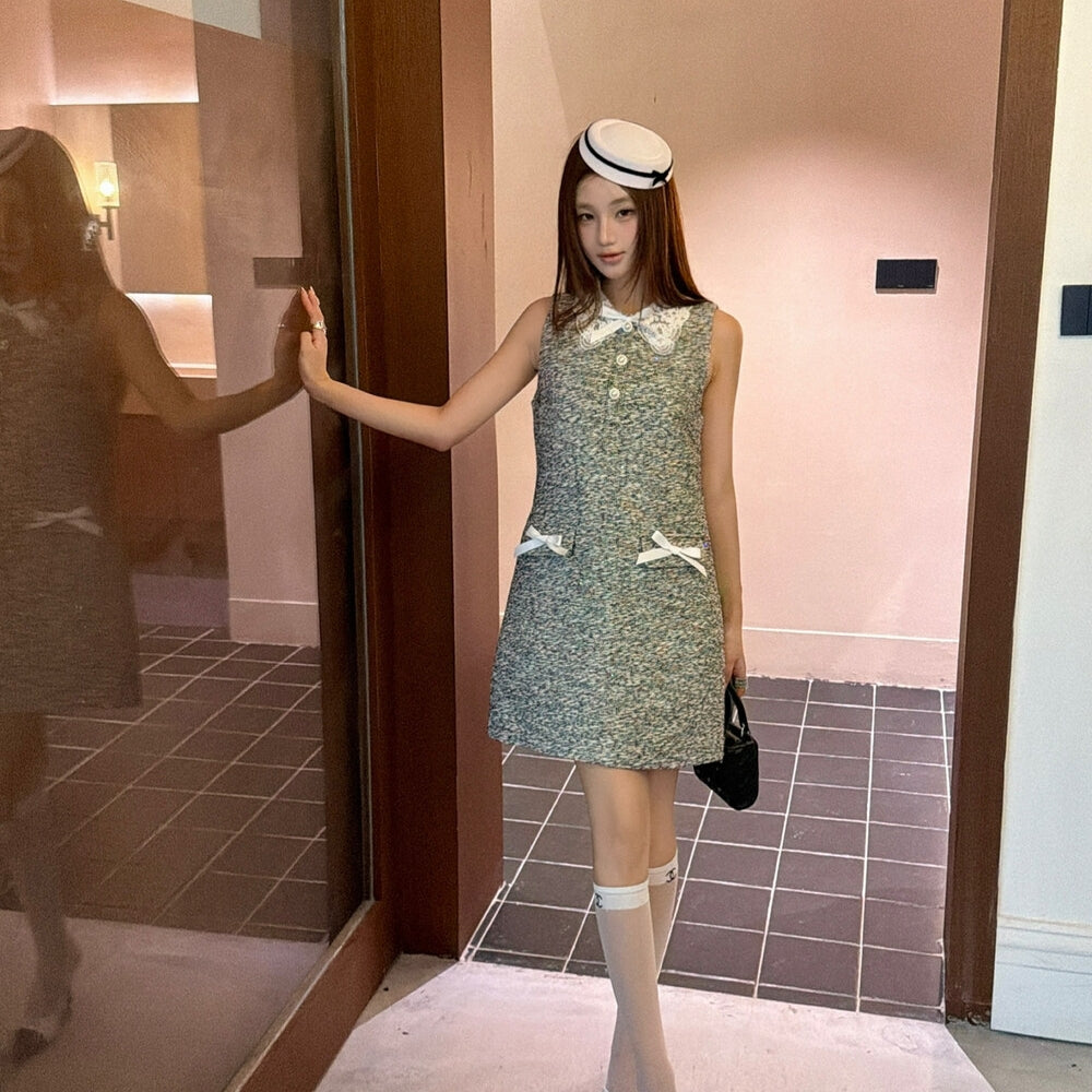 【dress】レースカラーツイードミニワンピース   K0637
