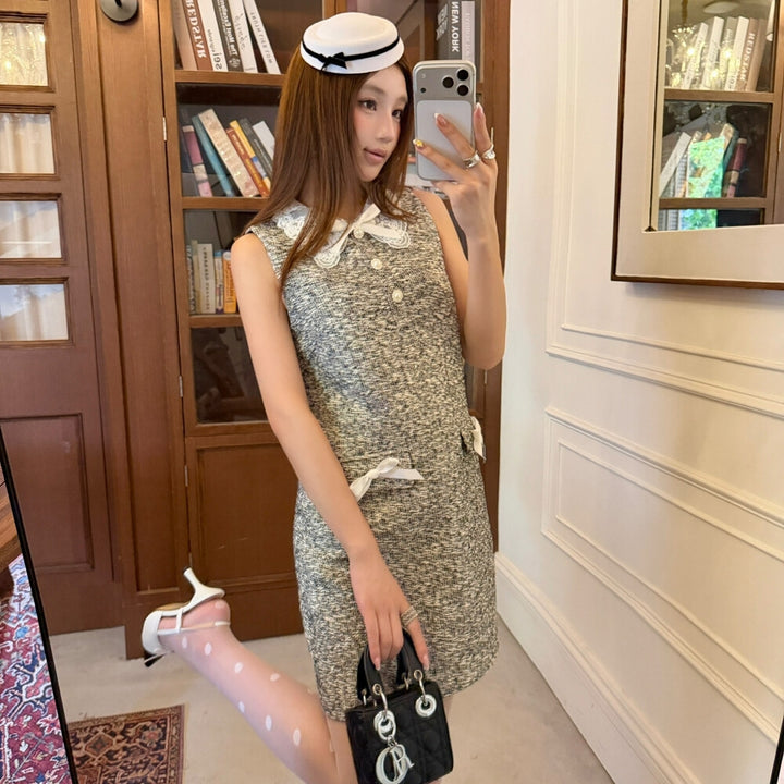 【dress】レースカラーツイードミニワンピース   K0637