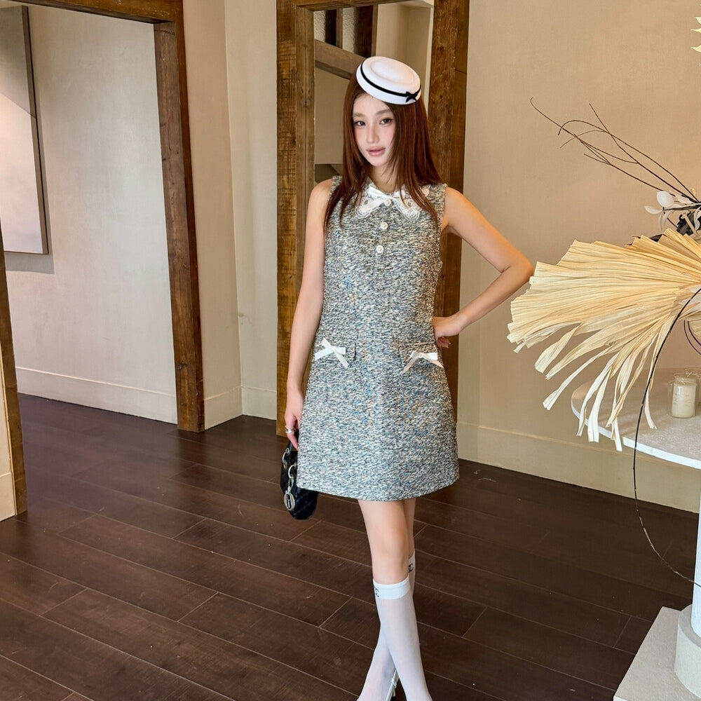 【dress】レースカラーツイードミニワンピース   K0637