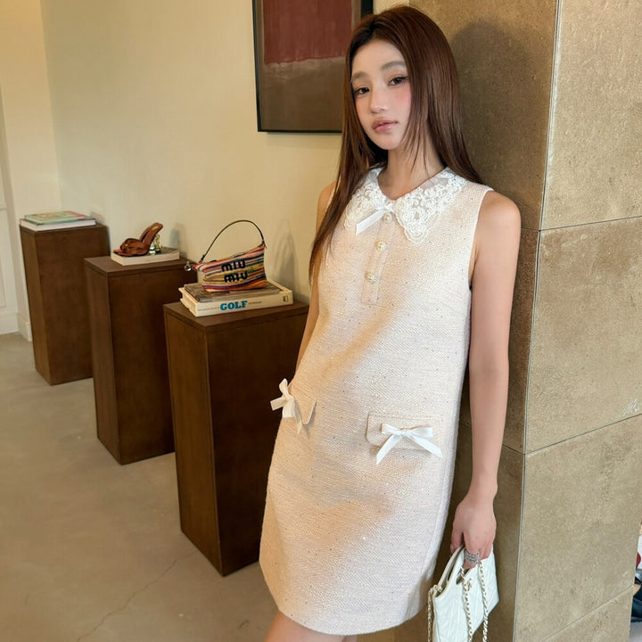 【dress】レースカラーツイードミニワンピース   K0637
