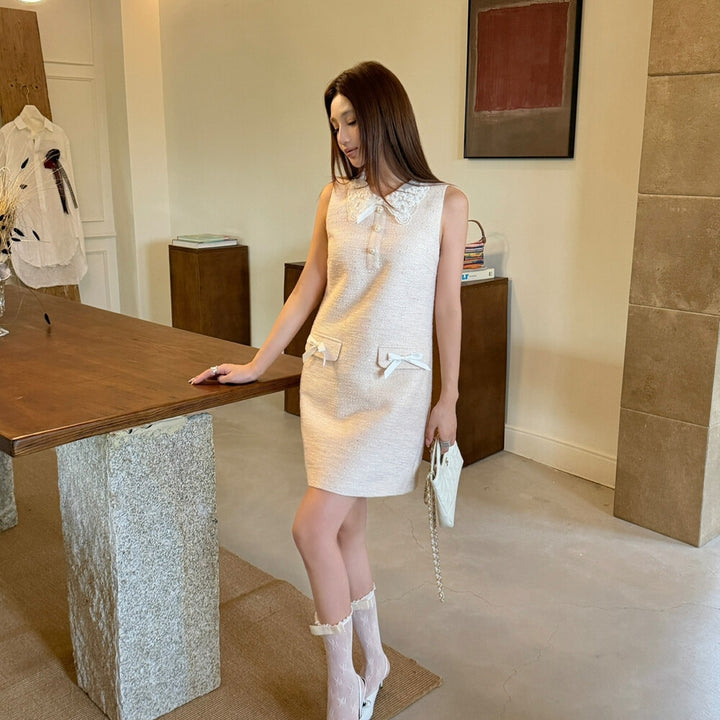 【dress】レースカラーツイードミニワンピース   K0637