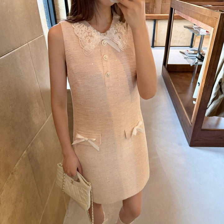 【dress】レースカラーツイードミニワンピース   K0637