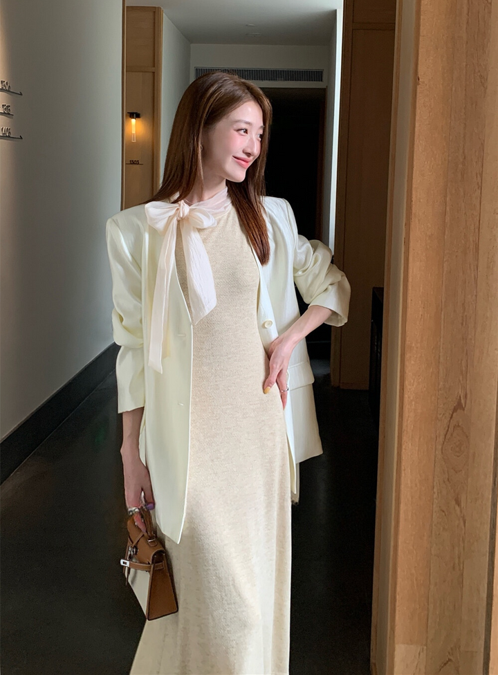 【dress】ボウタイノースリーブロングワンピース   N3776