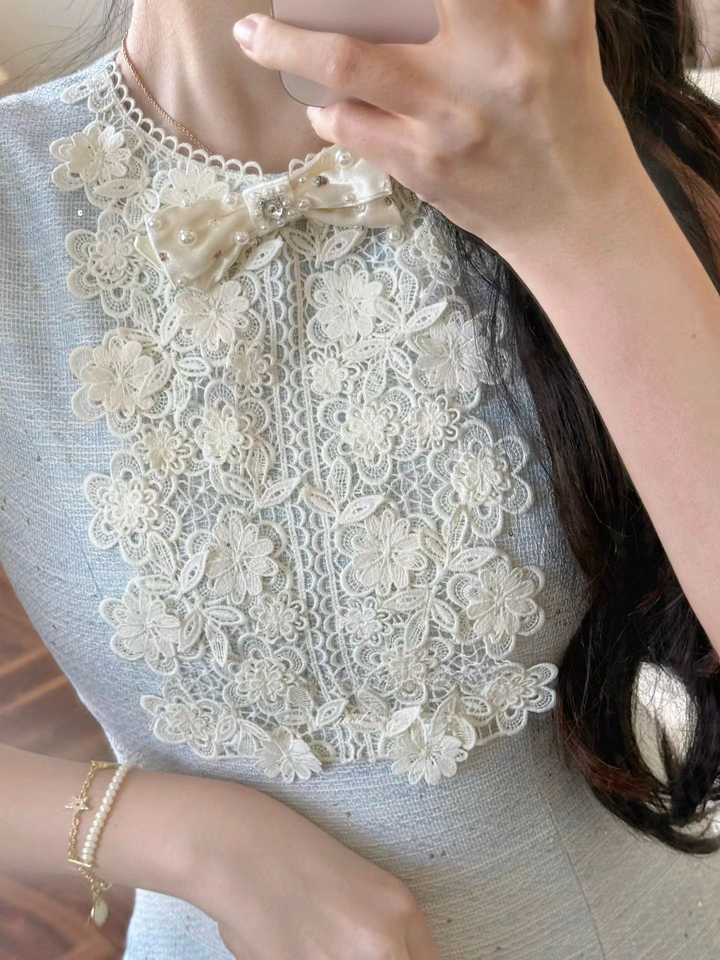 【dress】レースドッキングツイードミニワンピース   N3781