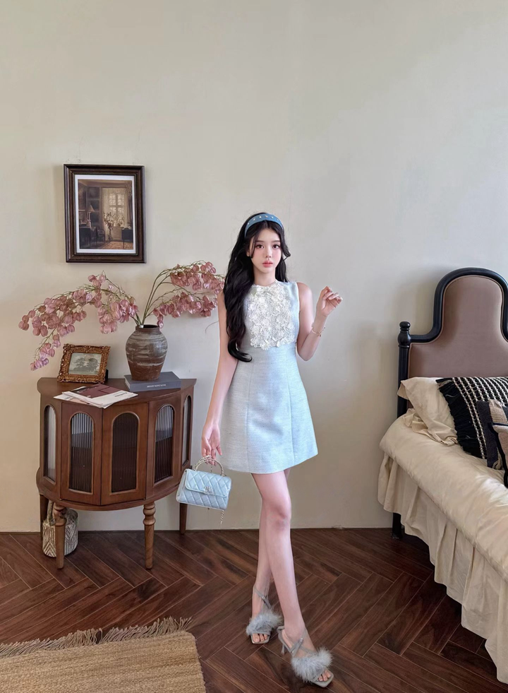 【dress】レースドッキングツイードミニワンピース   N3781