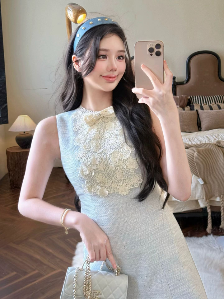 【dress】レースドッキングツイードミニワンピース   N3781
