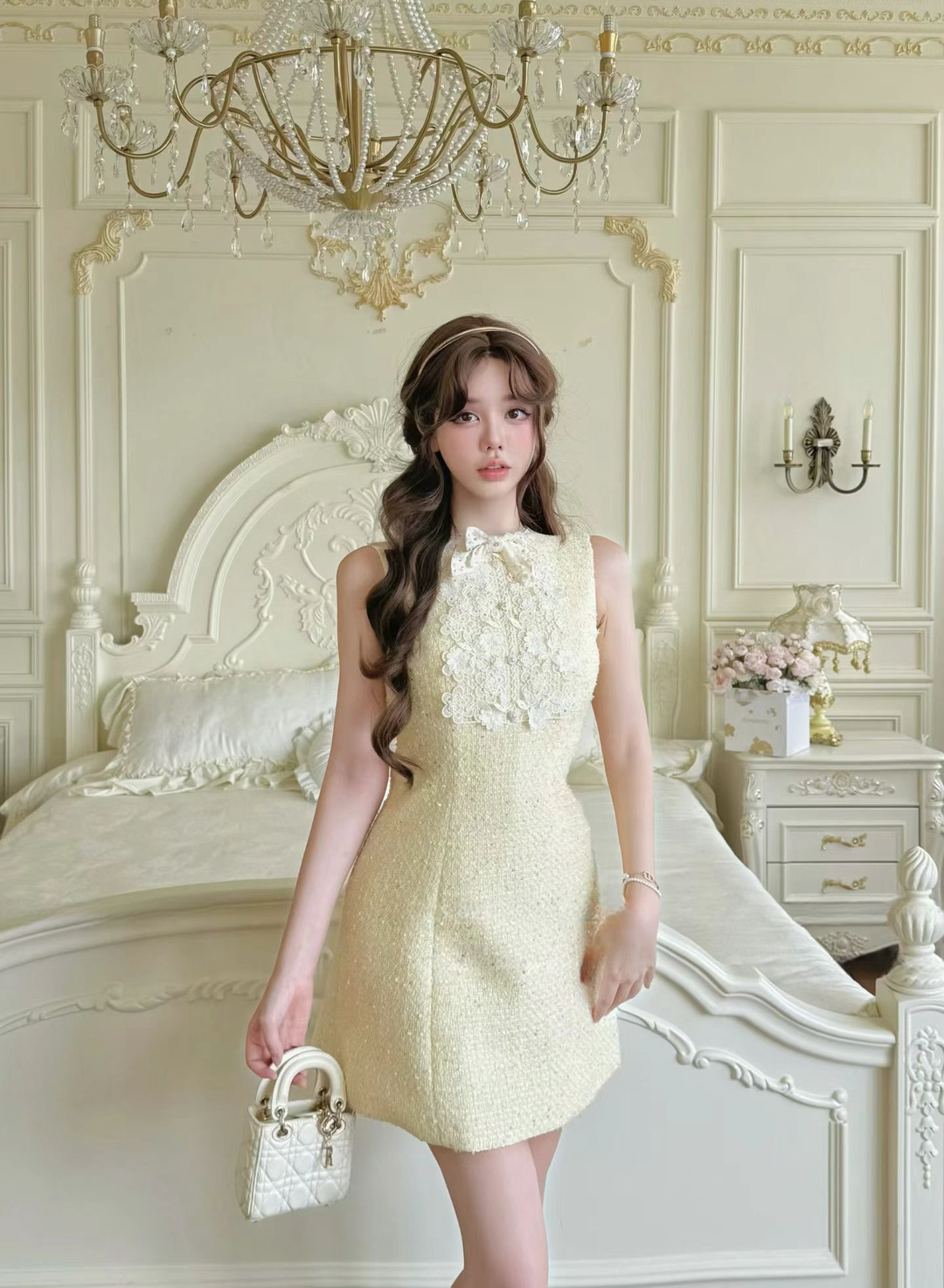 【dress】レースドッキングツイードミニワンピース   N3781