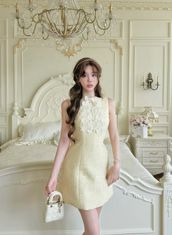 【dress】レースドッキングツイードミニワンピース   N3781
