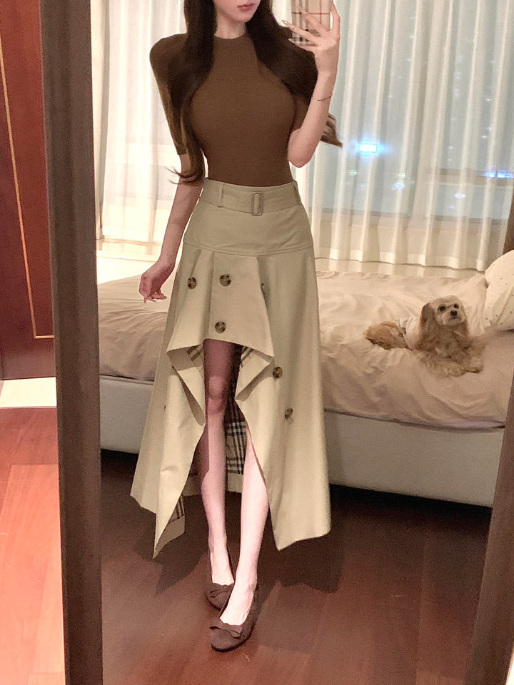 【set】ニットトップス×イレヘムロングスカートセット N3787