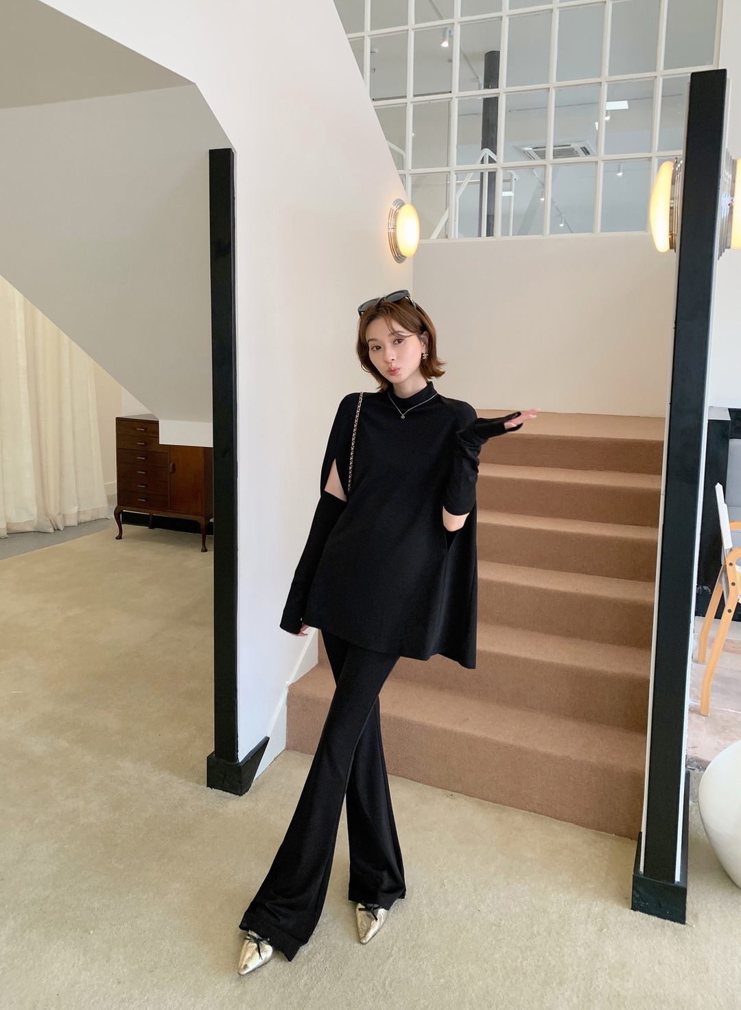 【set】マントトップス×フレアパンツセット N3789